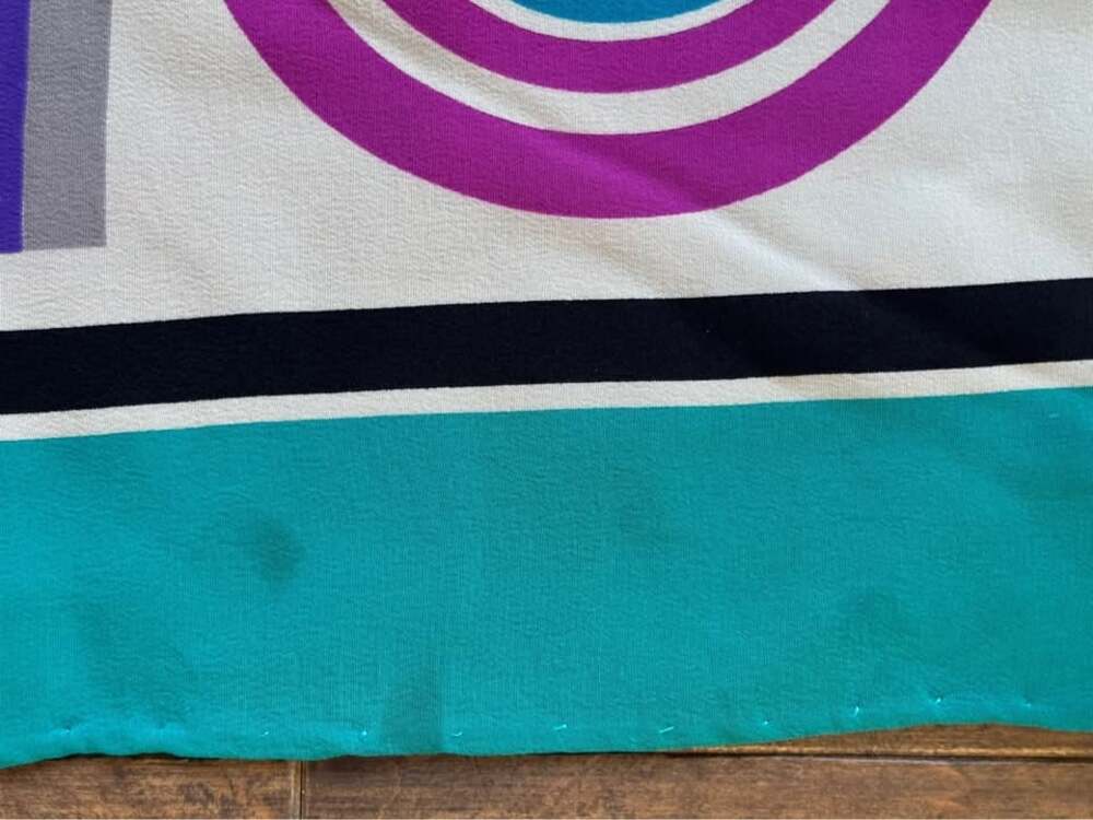 Vintage Juliana Ray 100% Silk Geometric Scarf | Teal Purple Abstract Mod - Picture 8 of 8